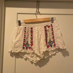 White Shorts with Colorful Embroidery